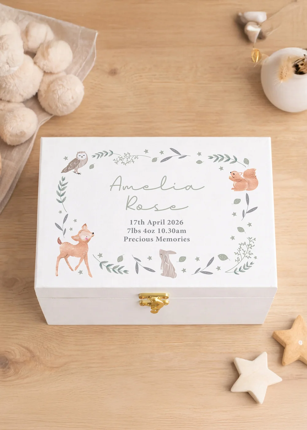 Personalised Memento Company Woodland Animal Wooden Keepsake Box - One Size Image 2