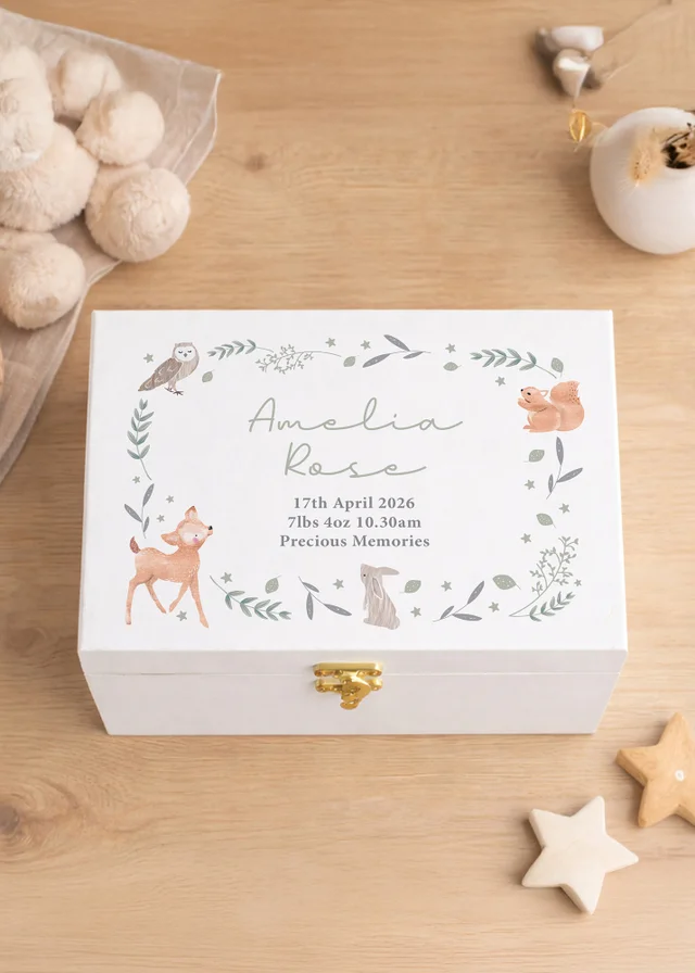 Personalised Memento Company Woodland Animal Wooden Keepsake Box