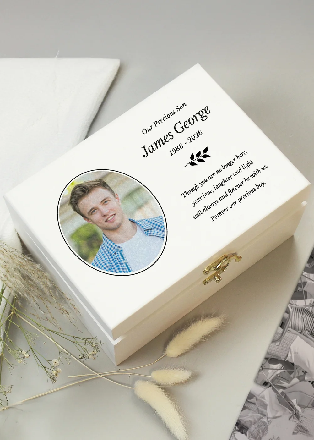 Personalised Memento Company Photo Upload Memorial White Wooden Keepsake Box - One Size Image 1