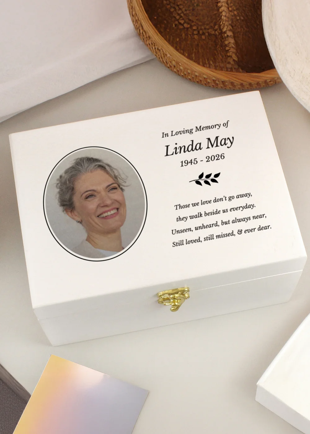 Personalised Memento Company Photo Upload Memorial White Wooden Keepsake Box - One Size Image 2