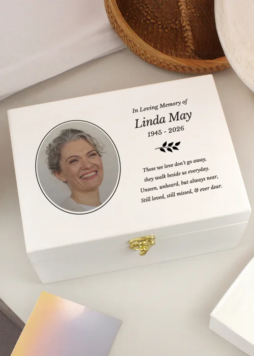 Personalised Memento Company Photo Upload Memorial White Wooden Keepsake Box - One Size Image 2