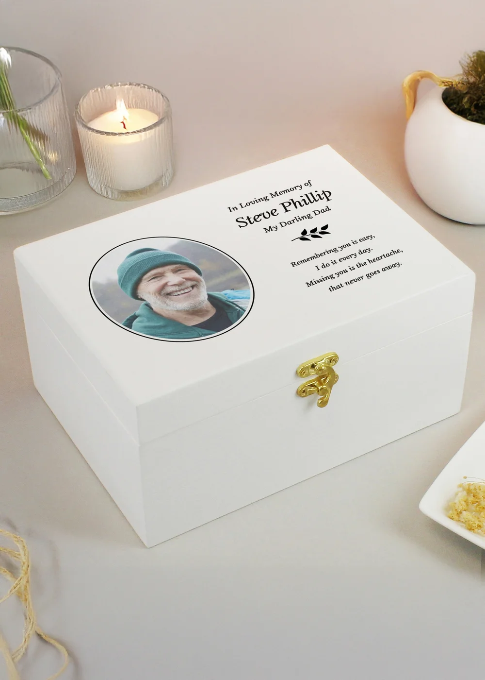 Personalised Memento Company Photo Upload Memorial White Wooden Keepsake Box - One Size Image 4