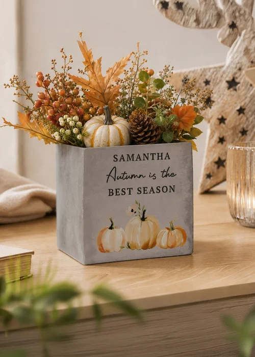 Personalised Memento Company Pumpkin Grey Concrete Planter - One Size Image 3
