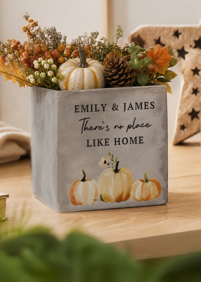 Personalised Memento Company Pumpkin Grey Concrete Planter