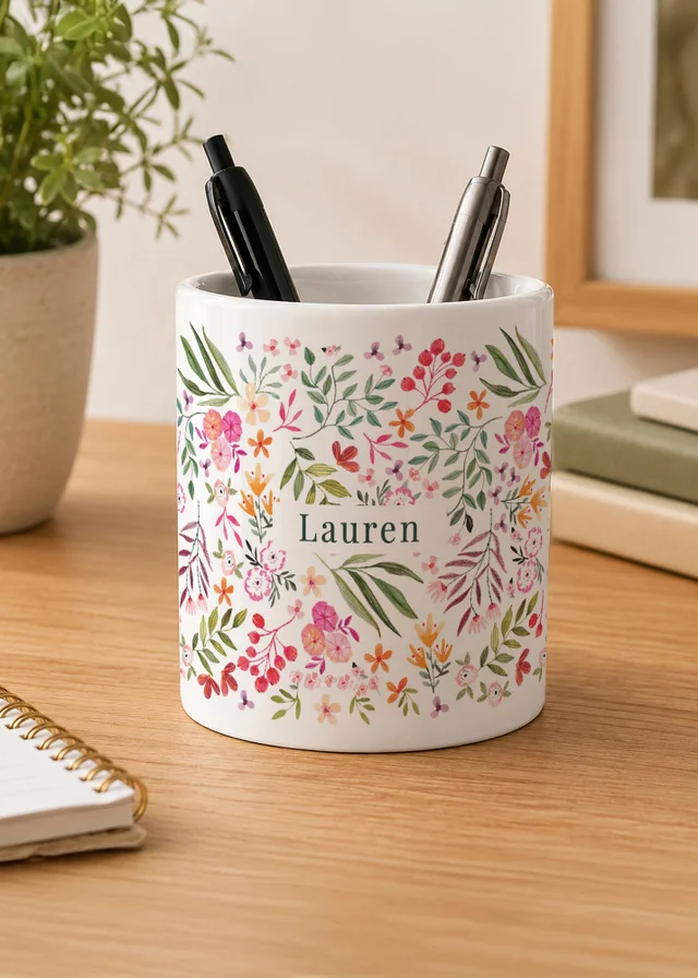 Personalised Memento Company Floral White Make-up Brush Holder