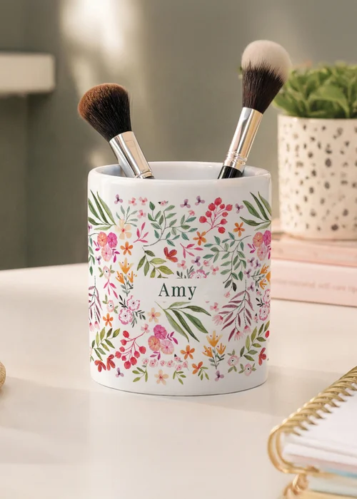 Personalised Memento Company Floral White Make-up Brush Holder - One Size Image 1