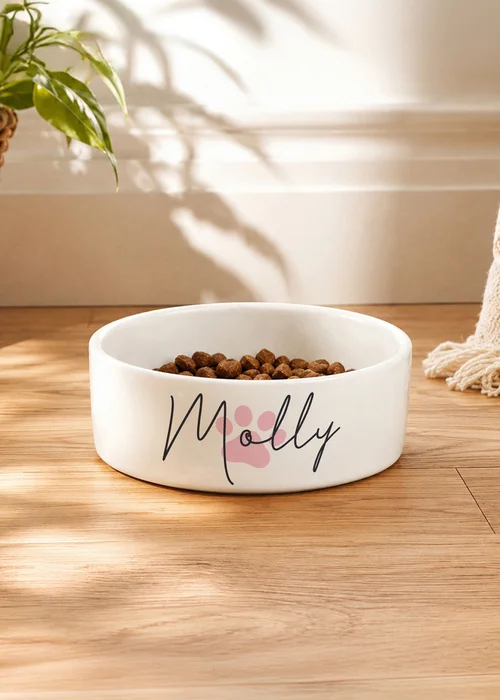 Personalised Memento Company Pink Paw Print Name 15cm Medium Pet Bowl - One Size Image 3