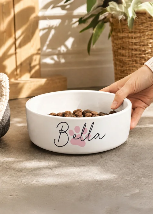 Personalised Memento Company Pink Paw Print Name 15cm Medium Pet Bowl - One Size Image 2