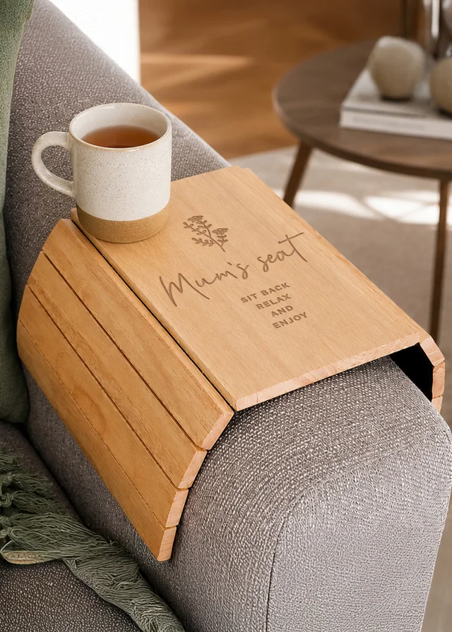 Personalised Memento Company Floral Brown Wooden Sofa Tray