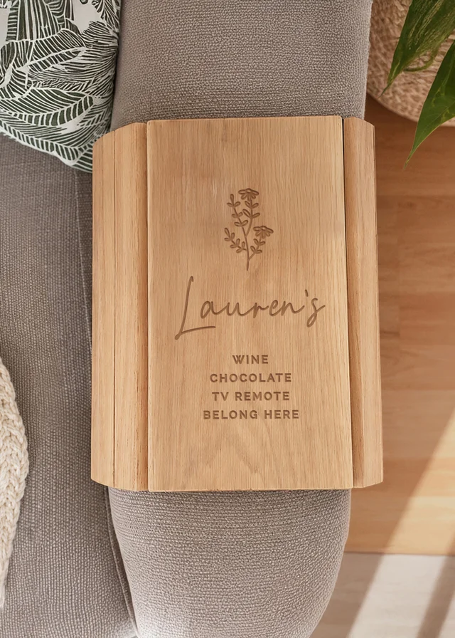 Personalised Memento Company Floral Brown Wooden Sofa Tray