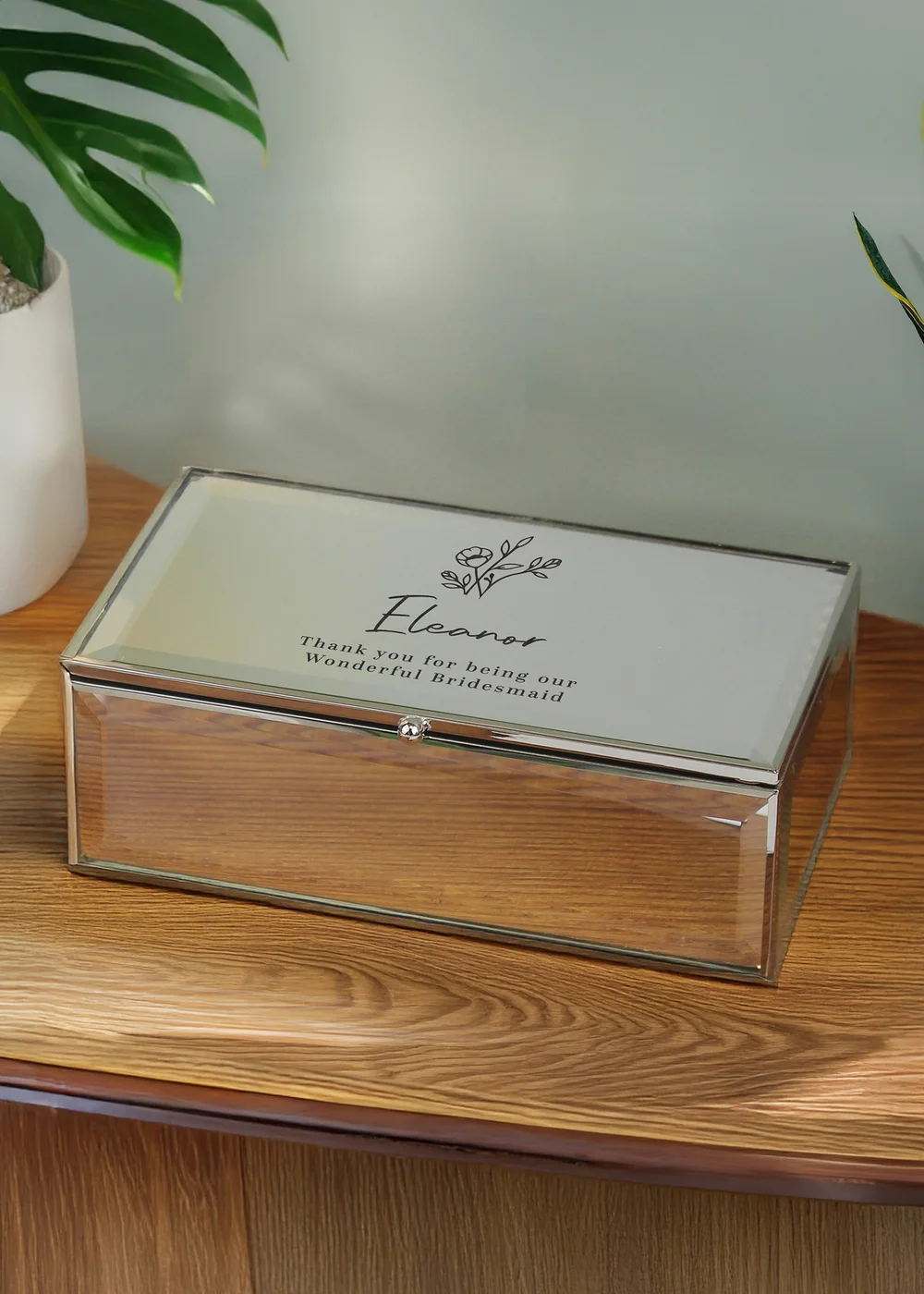 Personalised Memento Company Silver Floral Mirrored Jewellery Box - One Size Image 3