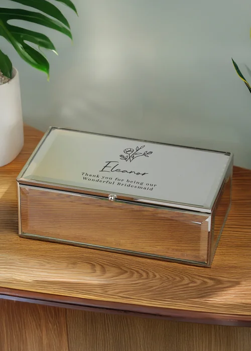 Personalised Memento Company Silver Floral Mirrored Jewellery Box - One Size Image 3