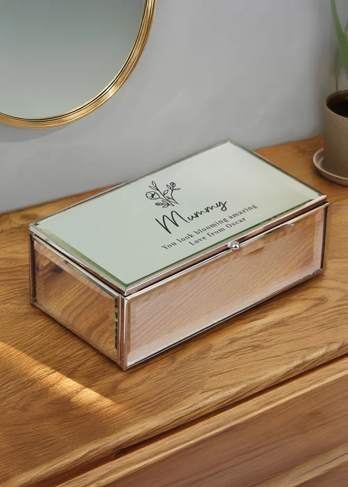 Personalised Memento Company Silver Floral Mirrored Jewellery Box - One Size Image 4