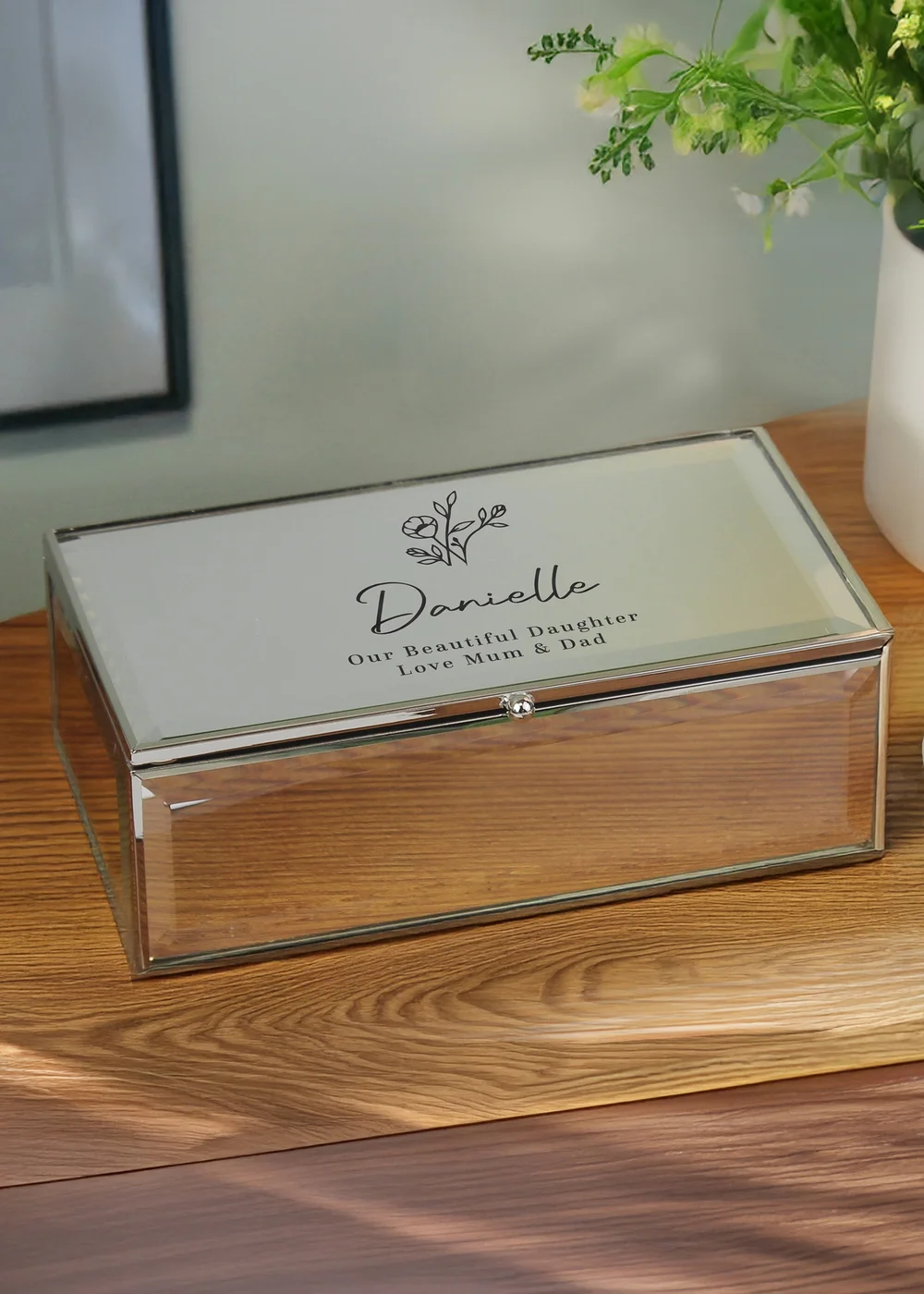 Personalised Memento Company Silver Floral Mirrored Jewellery Box - One Size Image 1