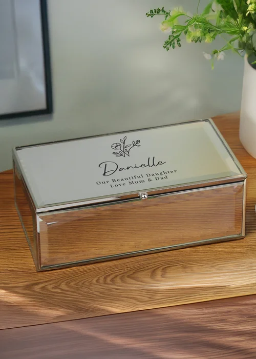 Personalised Memento Company Silver Floral Mirrored Jewellery Box - One Size Image 1