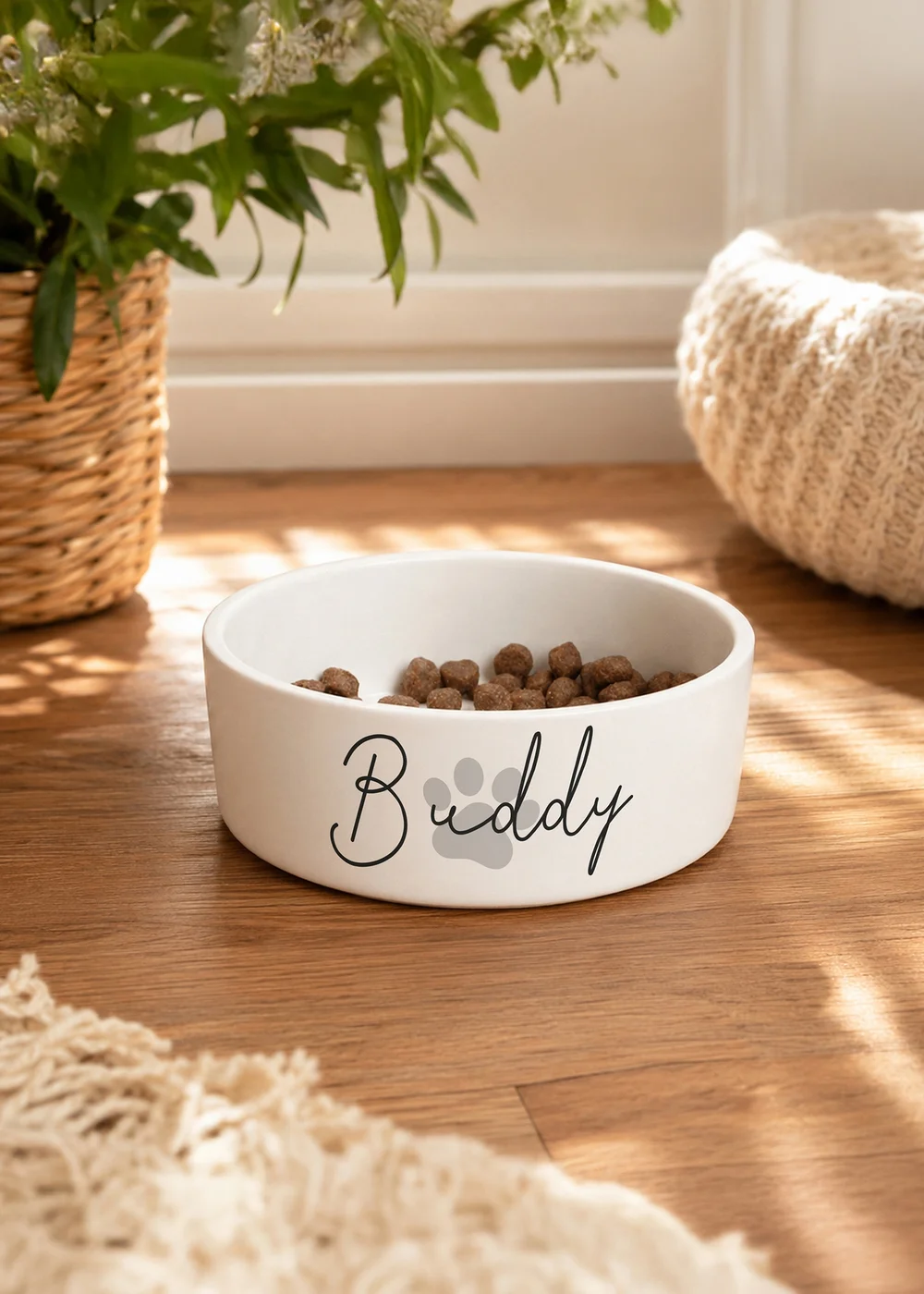 Personalised Memento Company Grey Paw Print Name 15cm Medium Pet Bowl - One Size Image 1