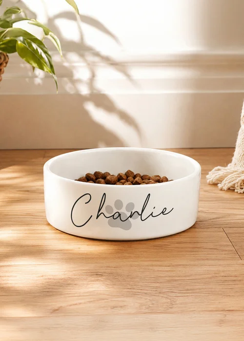 Personalised Memento Company Grey Paw Print Name 15cm Medium Pet Bowl - One Size Image 2