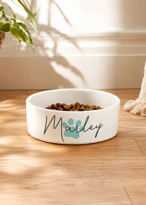 Personalised Memento Company Blue Paw Print Name 15cm Medium Pet Bowl - One Size Image 1