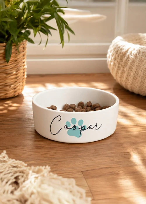 Personalised Memento Company Blue Paw Print Name 15cm Medium Pet Bowl - One Size Image 3