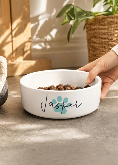 Personalised Memento Company Blue Paw Print Name 15cm Medium Pet Bowl - One Size Image 2