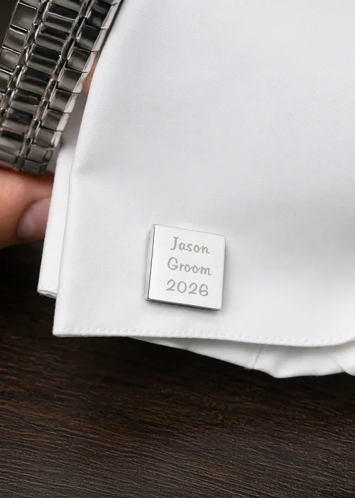 Personalised Memento Company Silver Square Cufflinks - 3 lines - One Size Image 3