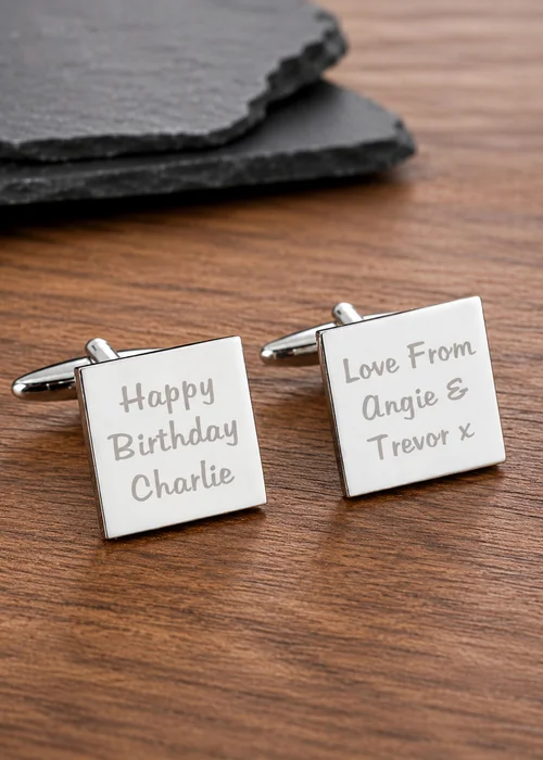 Personalised Memento Company Silver Square Cufflinks - 3 lines - One Size Image 2