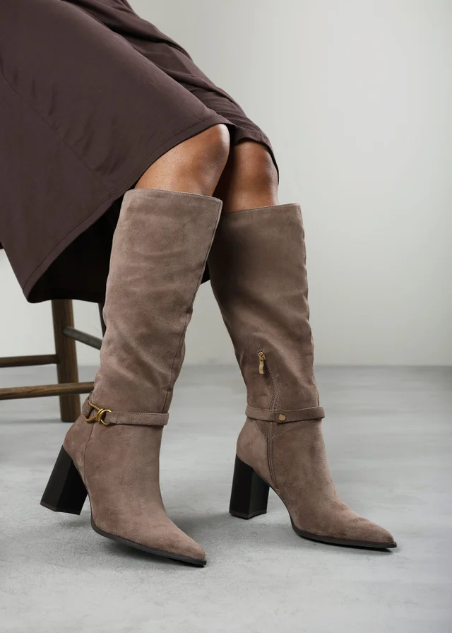 Where's That From Winona Taupe Knot Trim Detail Knee High Boots