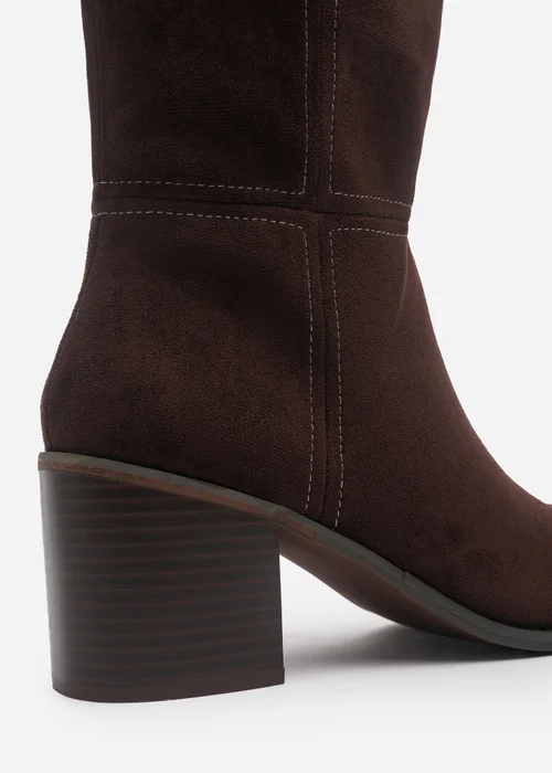 Where's That From Colette Wide Fit Dark Brown Knee High Block Heel Boot - 3 Wide Image 4