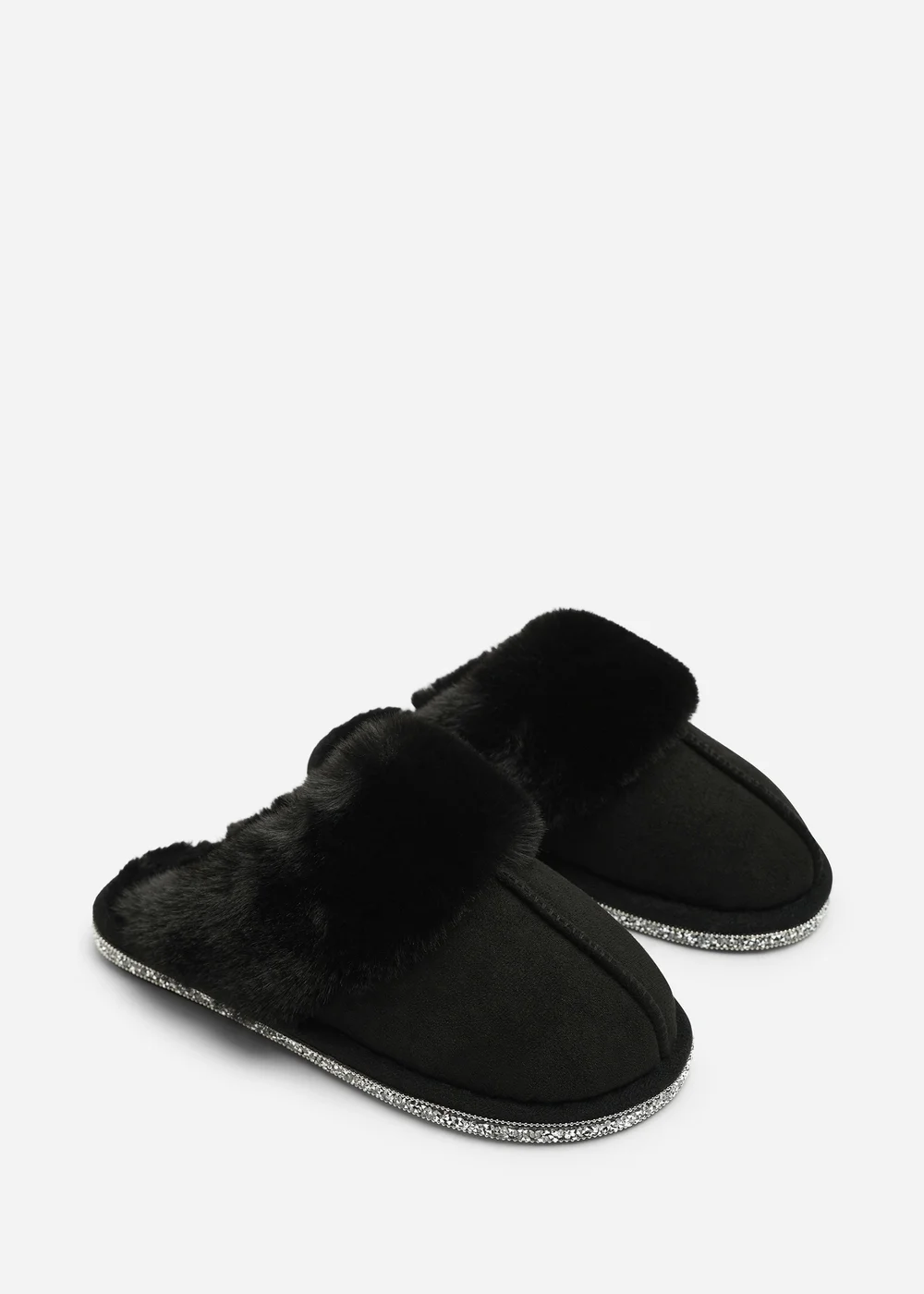 Where's That From Dovina Black Diamante Trim Detail Faux Fur Trim Mule Slippers - 5 Image 3