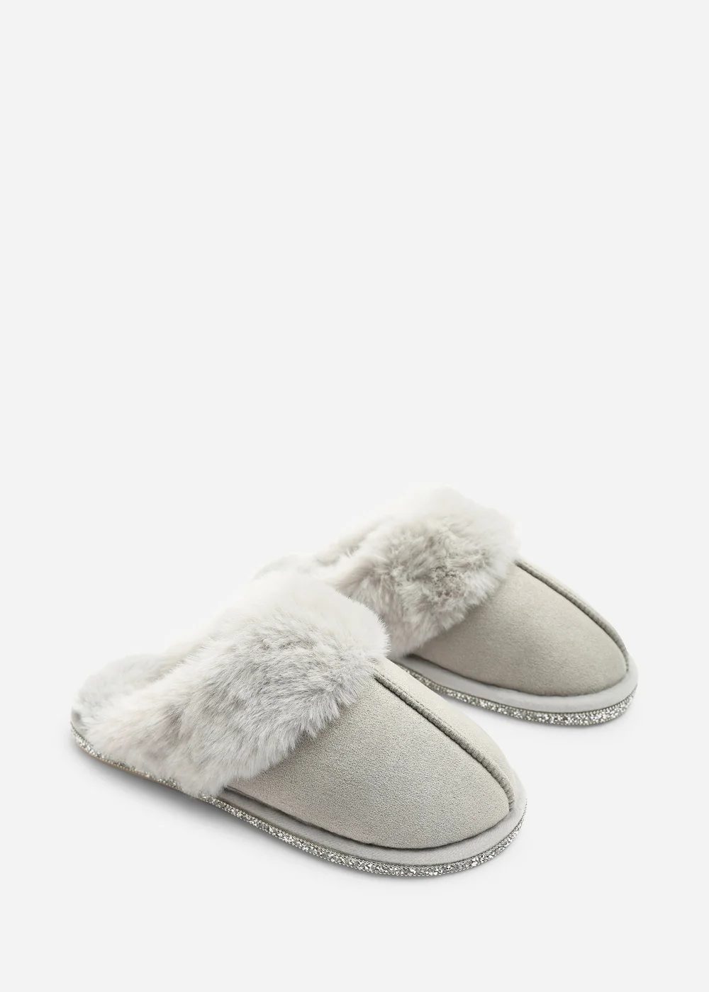 Where's That From Dovina Grey Diamante Trim Detail Faux Fur Trim Mule Slippers - 3 Image 3