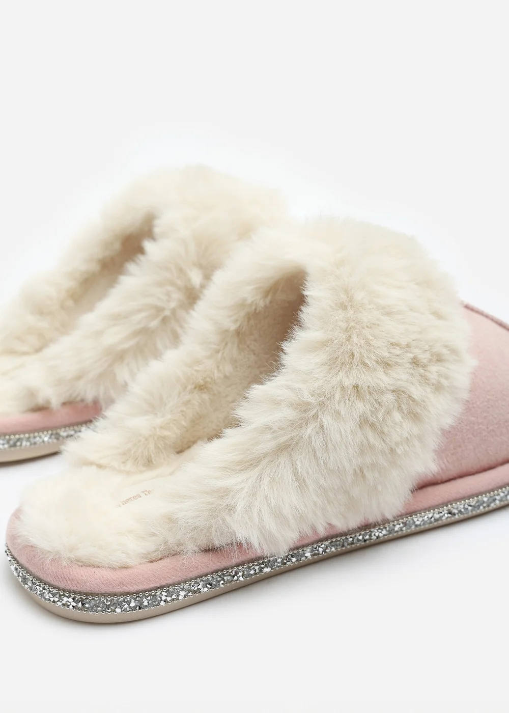 Where's That From Dovina Pink Diamante Trim Detail Faux Fur Trim Mule Slippers - 4 Image 4