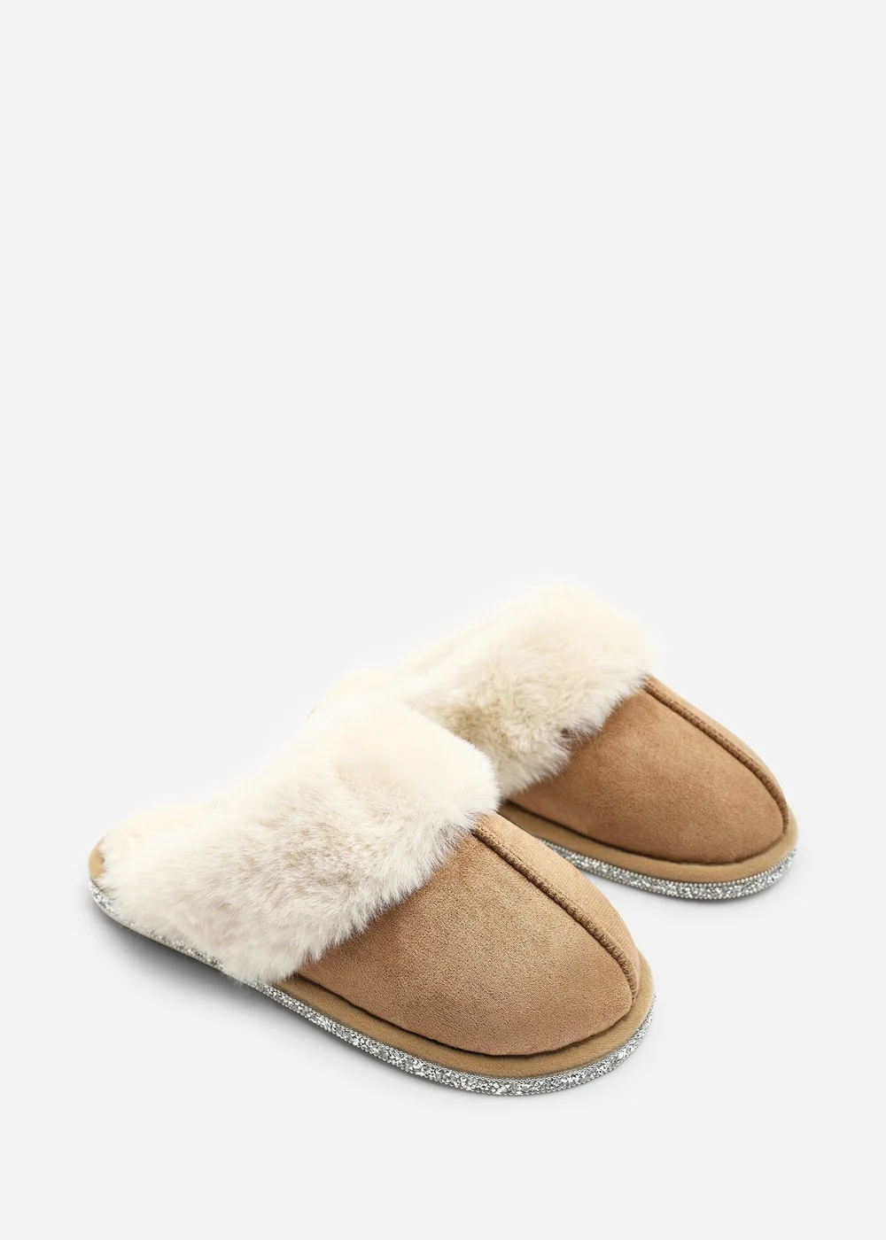 Where's That From Dovina Camel Diamante Trim Detail Faux Fur Trim Mule Slippers - 4 Image 3