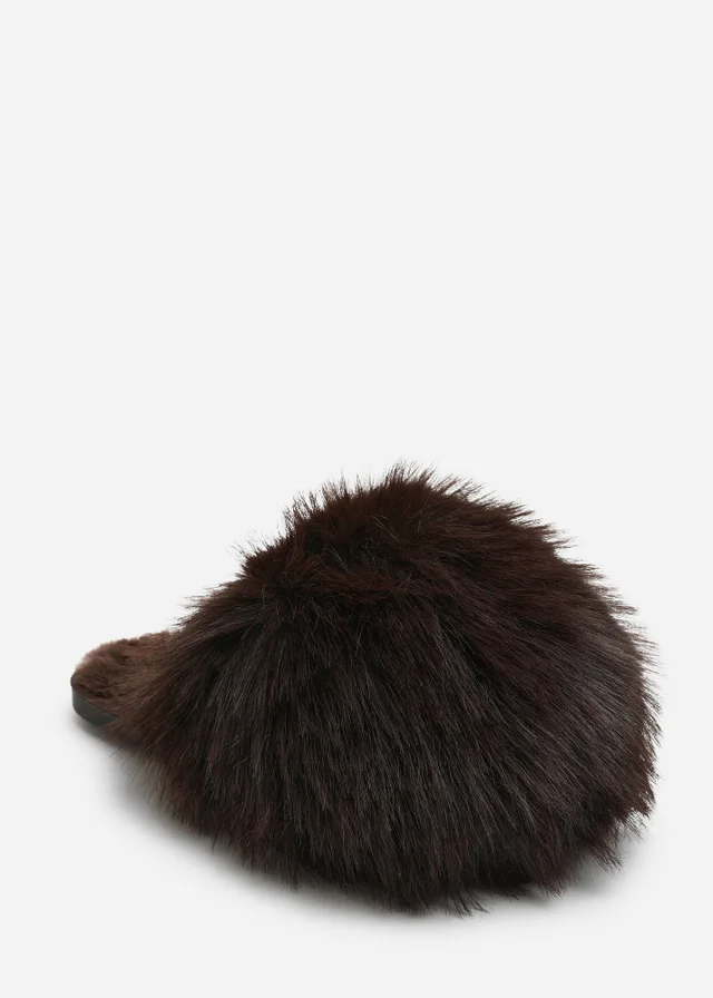 Where's That From Keira Dark Brown Extreme Fluffy Oversized Faux Fur Slippers