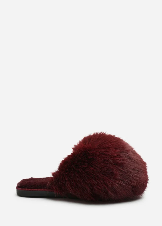 Where's That From Keira Burgundy Extreme Fluffy Oversized Faux Fur Slippers