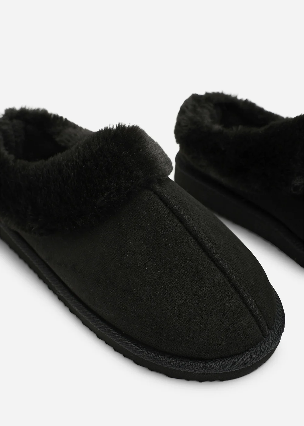 Where's That From Inaya Black Mule Slippers With Faux Fur Collar Trim - 6 Image 4