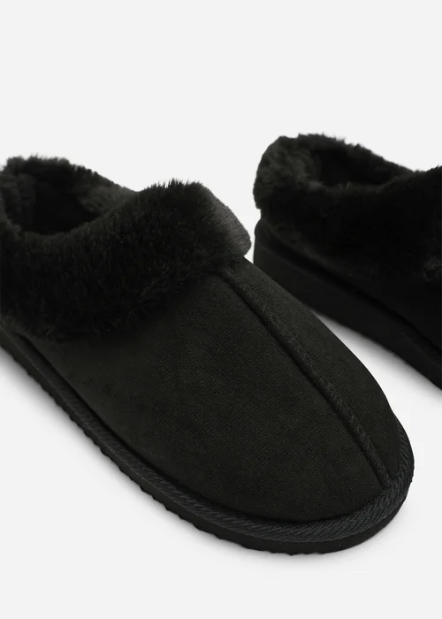 Where's That From Inaya Black Mule Slippers With Faux Fur Collar Trim - 6 Image 4