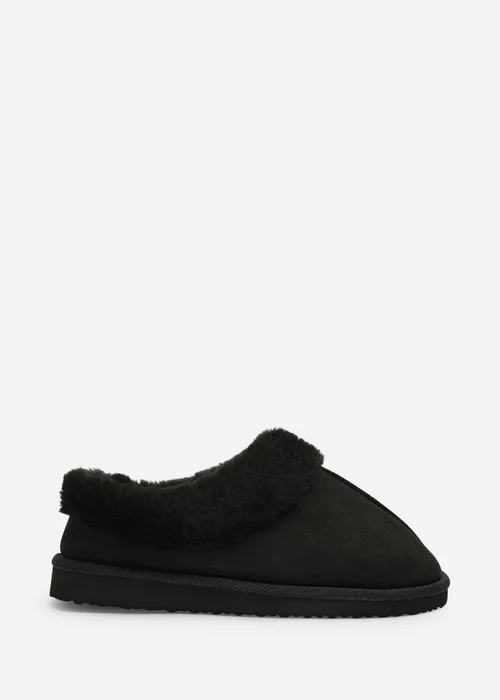 Where's That From Inaya Black Mule Slippers With Faux Fur Collar Trim - 6 Image 1