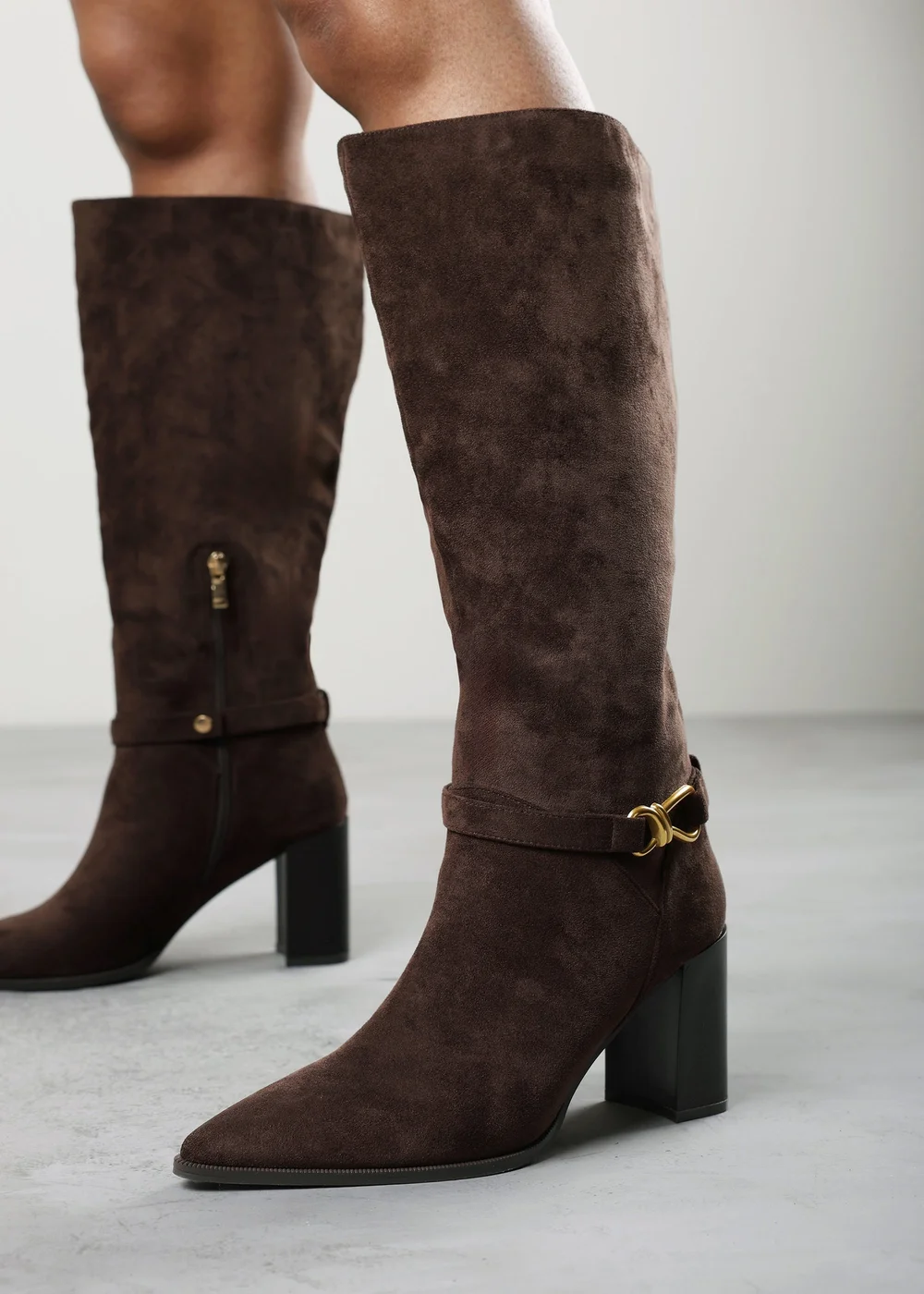 Where's That From Winona Dark Brown Wide Fit Knot Trim Detail Knee High Boots - 4 Wide Image 6