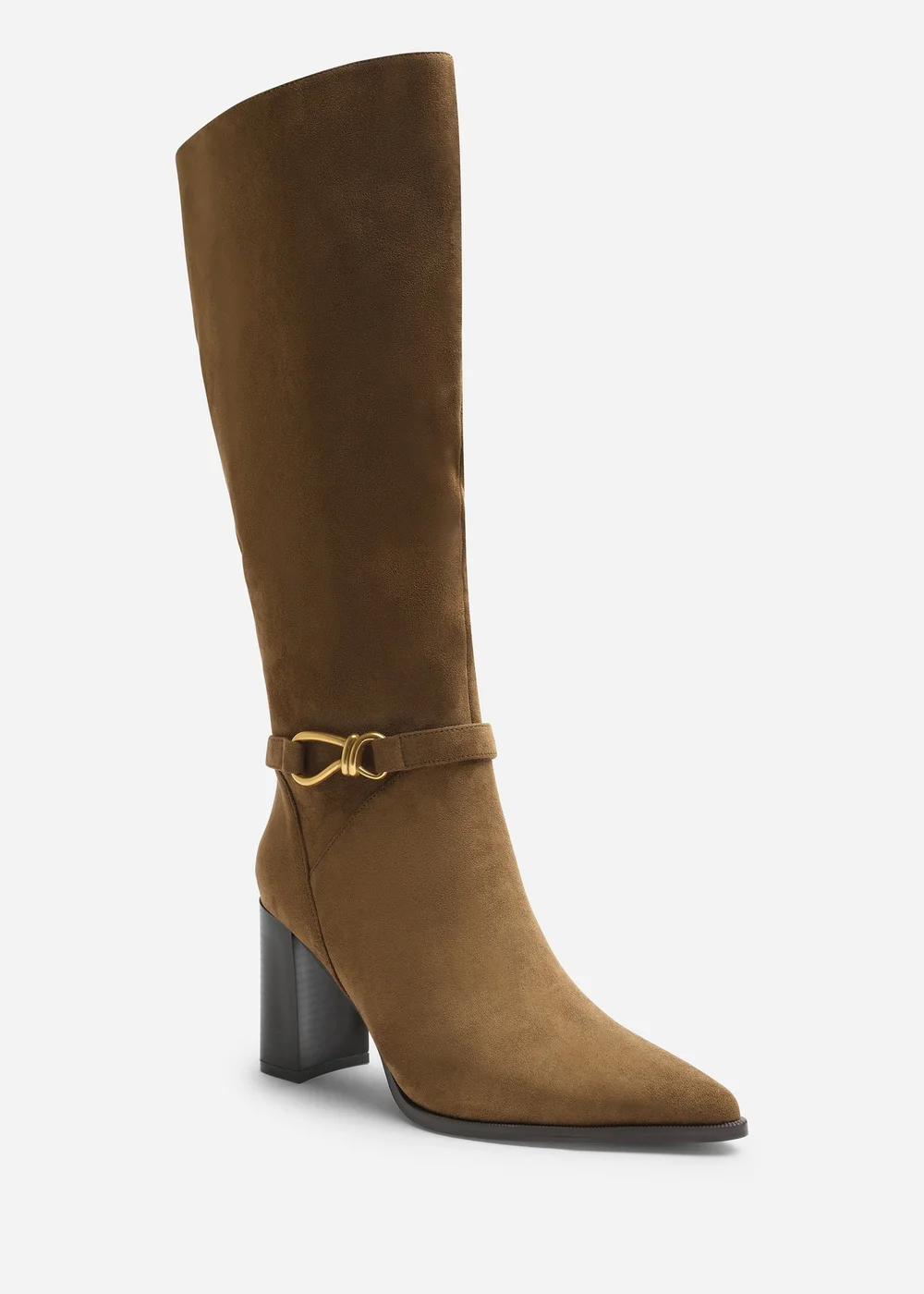 Where's That From Winona Khaki Wide Fit Knot Trim Detail Knee High Boots - 4 Wide Image 2