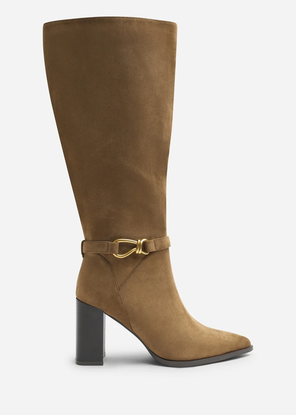 Where's That From Winona Khaki Wide Fit Knot Trim Detail Knee High Boots - 4 Wide Image 1