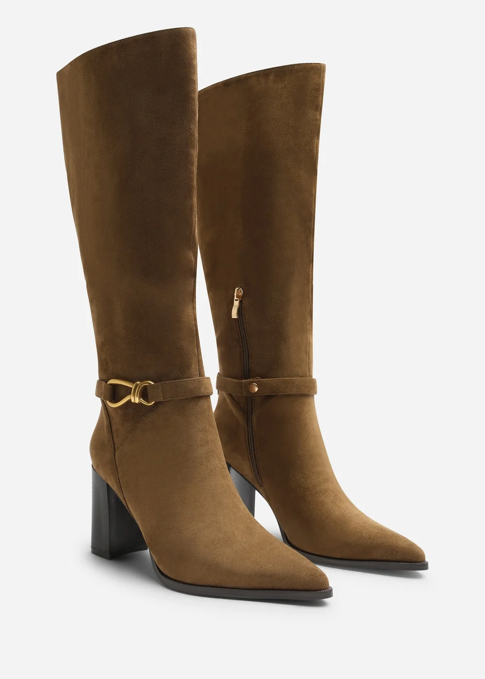 Where's That From Winona Khaki Wide Fit Knot Trim Detail Knee High Boots - 4 Wide Image 3