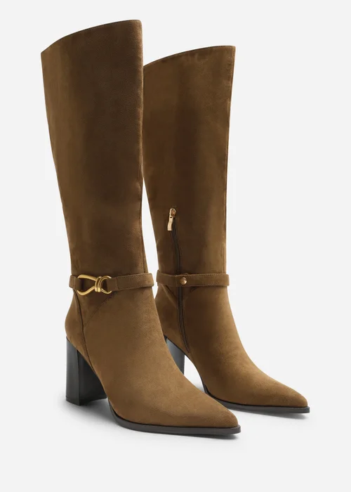 Where's That From Winona Khaki Wide Fit Knot Trim Detail Knee High Boots - 4 Wide Image 3