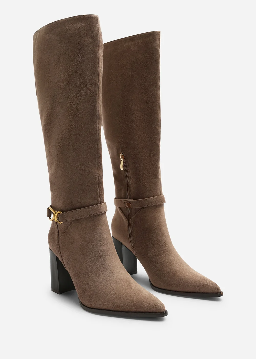 Where's That From Winona Taupe Wide Fit Knot Trim Detail Knee High Boots - 8 Wide Image 3