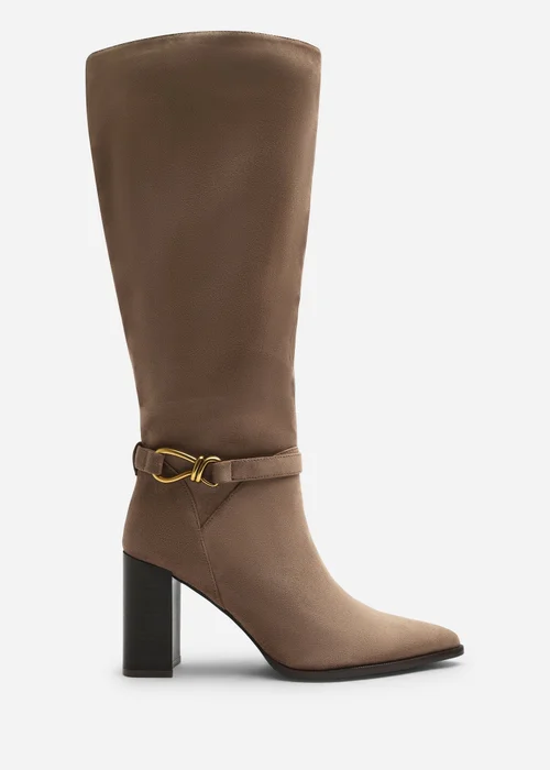 Where's That From Winona Taupe Wide Fit Knot Trim Detail Knee High Boots - 8 Wide Image 1