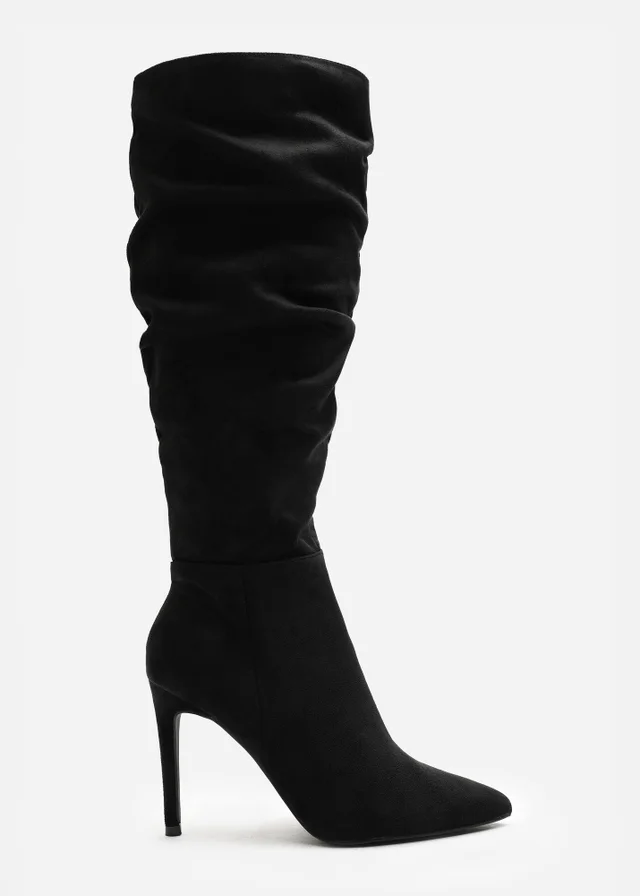 Where's That From Goldie Black Slouch Pointed Toe Knee High Heeled Boot