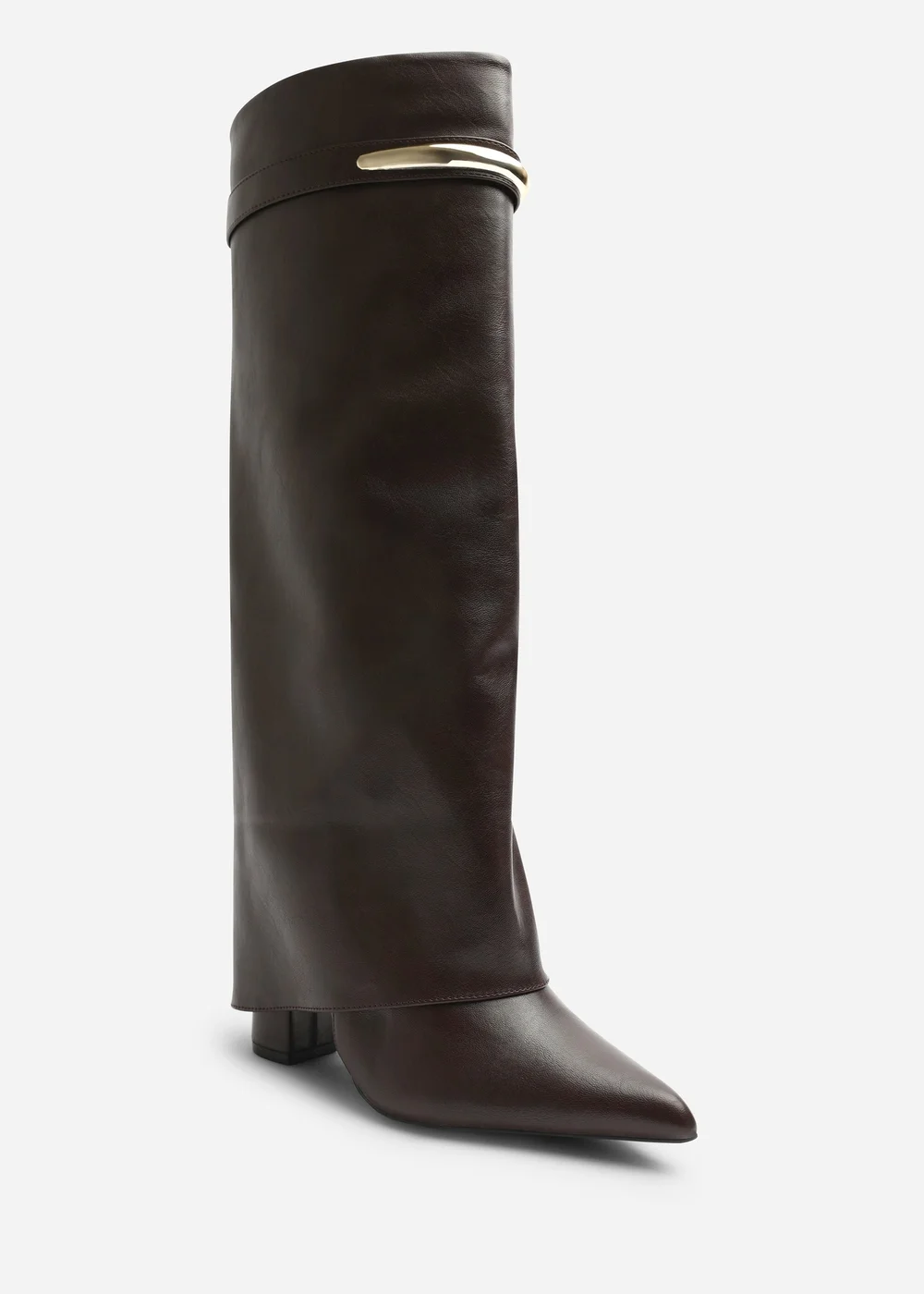 Where's That From Nareva Brown Trim Detail Fold Over Shark Block Heel Pointed Toe Boots - 8 Image 1