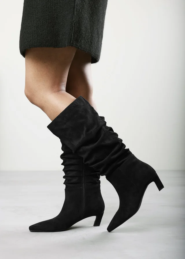 Where's That From Kensley Black Ruched Slouch Knee High Snipped Toe Boot