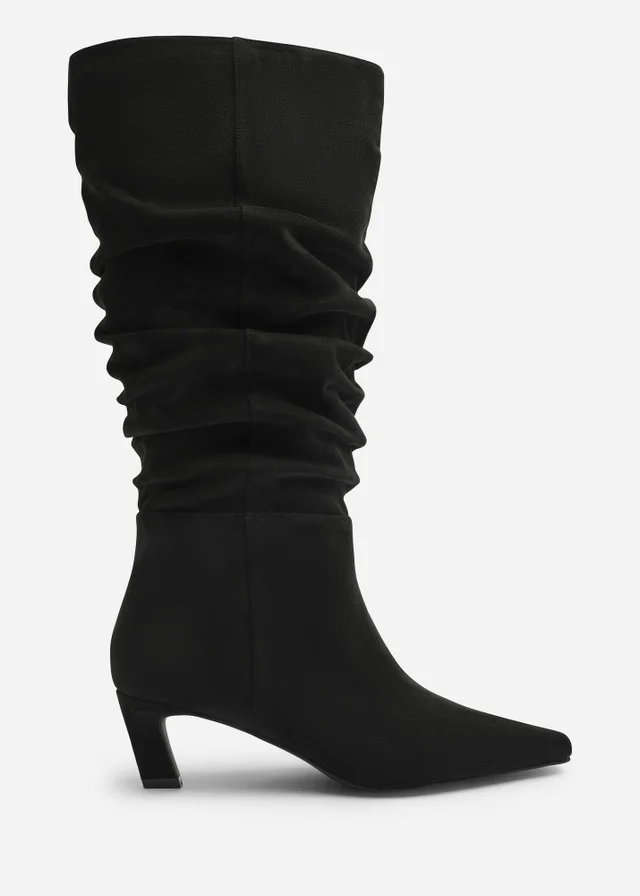 Where's That From Kensley Black Ruched Slouch Knee High Snipped Toe Boot