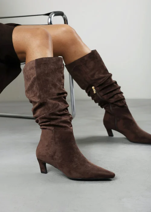 Where's That From Kensley Dark Brown Ruched Slouch Knee High Snipped Toe Boot - 5 Image 2