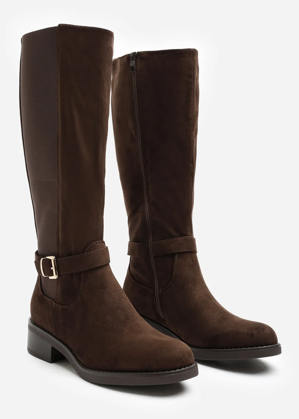 Where's That From Bode Dark Brown Stretch Knee High Riding Boots with Side Buckle Strap - 8 Image 3